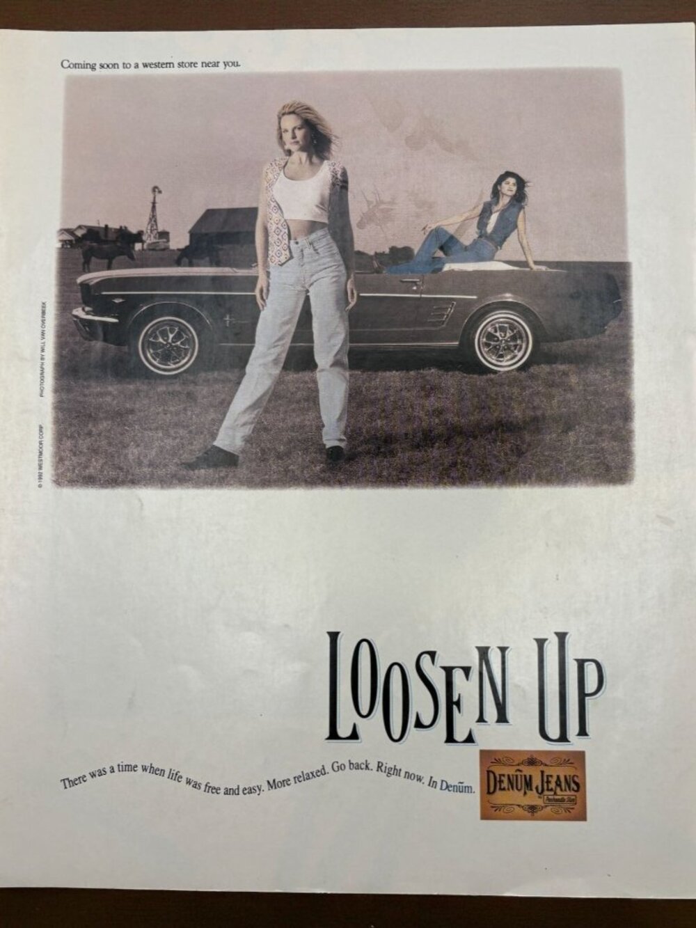 Denum Jeans Vintage Print Ad 1990s Panhandle Slim 60s Convertible Mustang Car